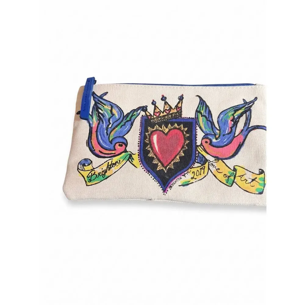 Brighton Cream Canvas Tattoo Love of Art Top-Zip Makeup Wristlet Pouch 2019